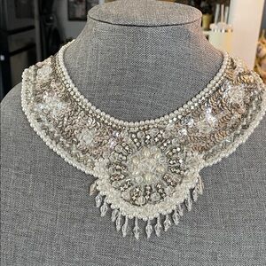 Pearl & Crystal Statement Collar Necklace - White